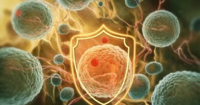 Illustration of cells with a protective shield overlay, depicting a biological or medical concept related to cellular defense mechanisms.