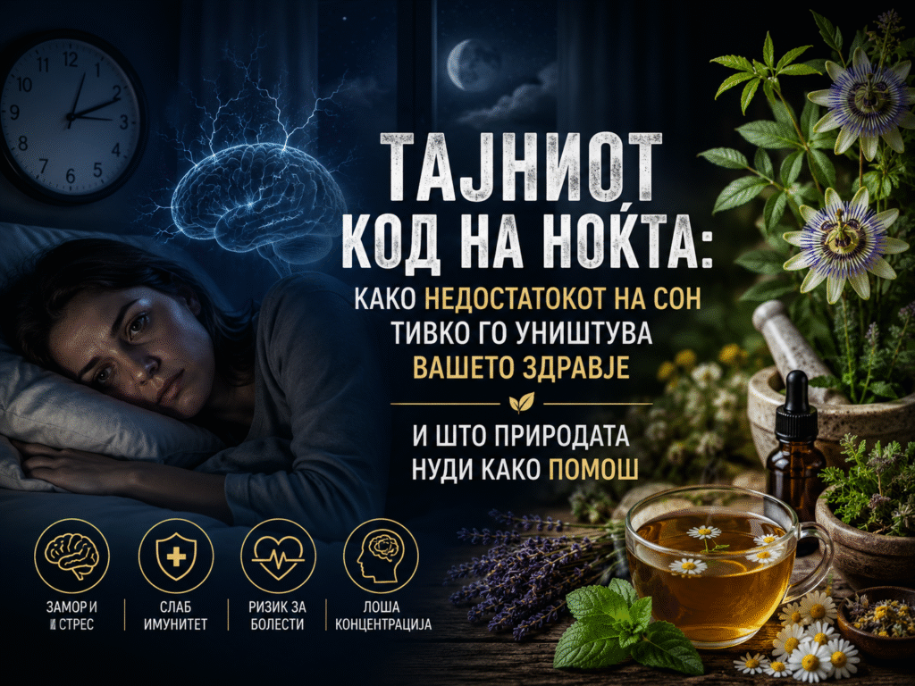 ТАЈНИОТ КОД НА НОЌТА: КАКО НЕДОСТАТОКОТ НА СОН ТИВКО ГО УНИШТУВА ВАШЕТО ЗДРАВЈЕ И ШТО ПРИРОДАТА НУДИ КАКО ПОМОШ
